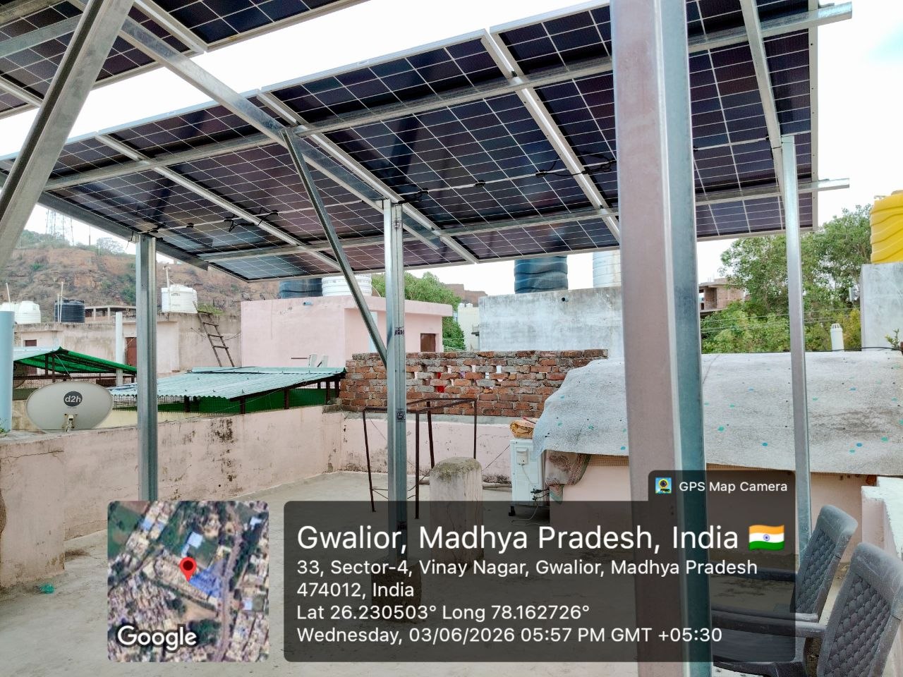 Rooftop solar panel array in Gwalior residential area